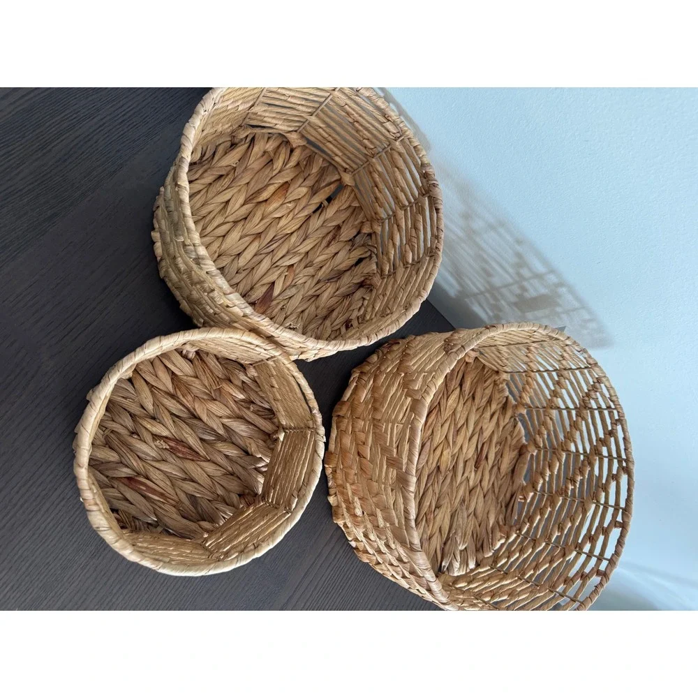 Woven Hyacinth Nesting Baskets‎ Set of 3 Natural Tan Round Decorative Home Boho